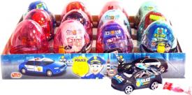Прозрачные пластиковые яйца с карамелью и игрушкой  (полицейские машины) "POLICE " 6 грамм